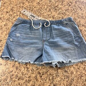 No Boundaries Light Blue Denim elastic waist Drawstring Shorts xl